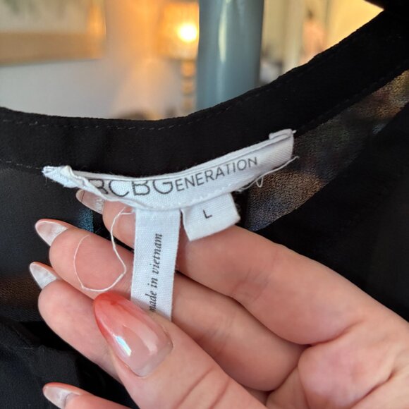 Sheer Long Sleeve Black Button Down Top - Picture 3 of 3